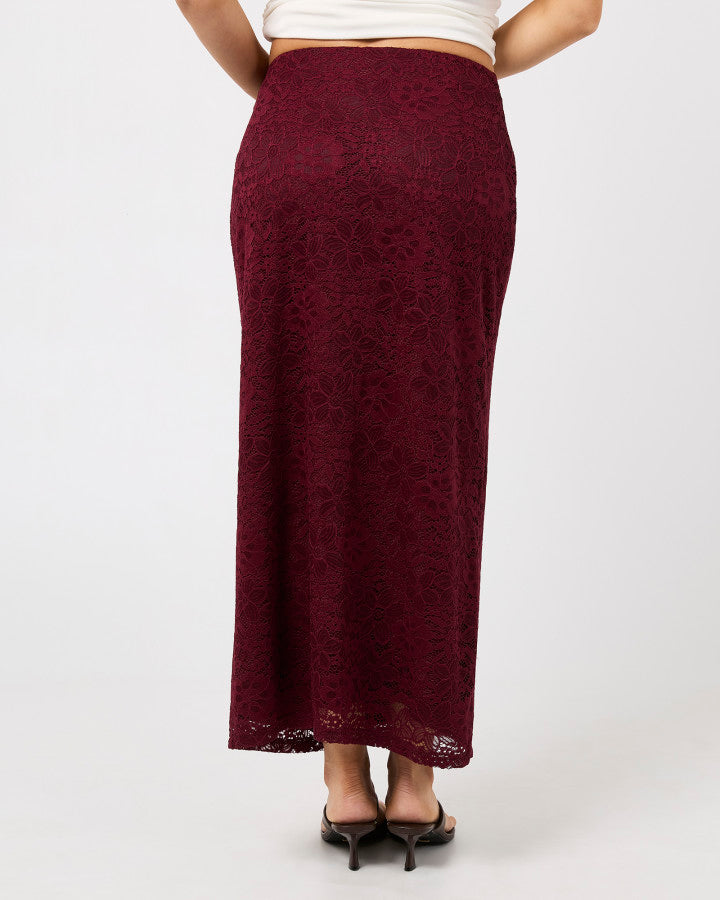 Zea Lace Maxi Skirt | Wine