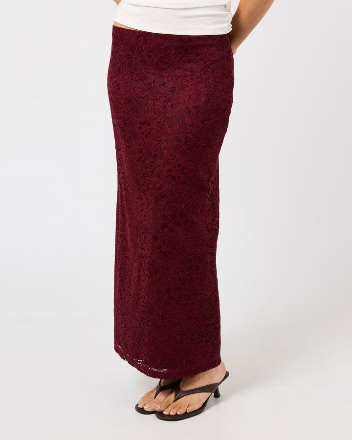 Zea Lace Maxi Skirt | Wine